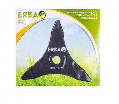 Нож металлический для триммера ERBA усиленный 3 зуба, 250 х 3,0 х 25,4 мм